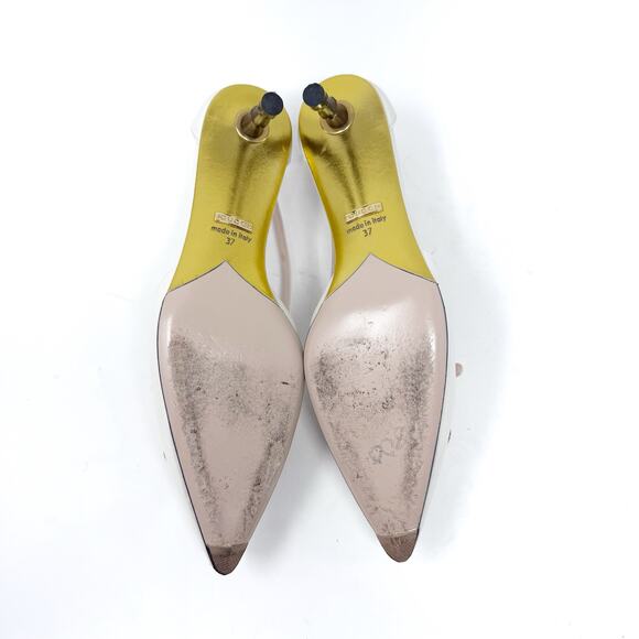 GUCCI Cherry Bone White Unia Leather Kitten Bamboo Heels Pointed Toe EU 37 US 7 - Picture 7 of 10